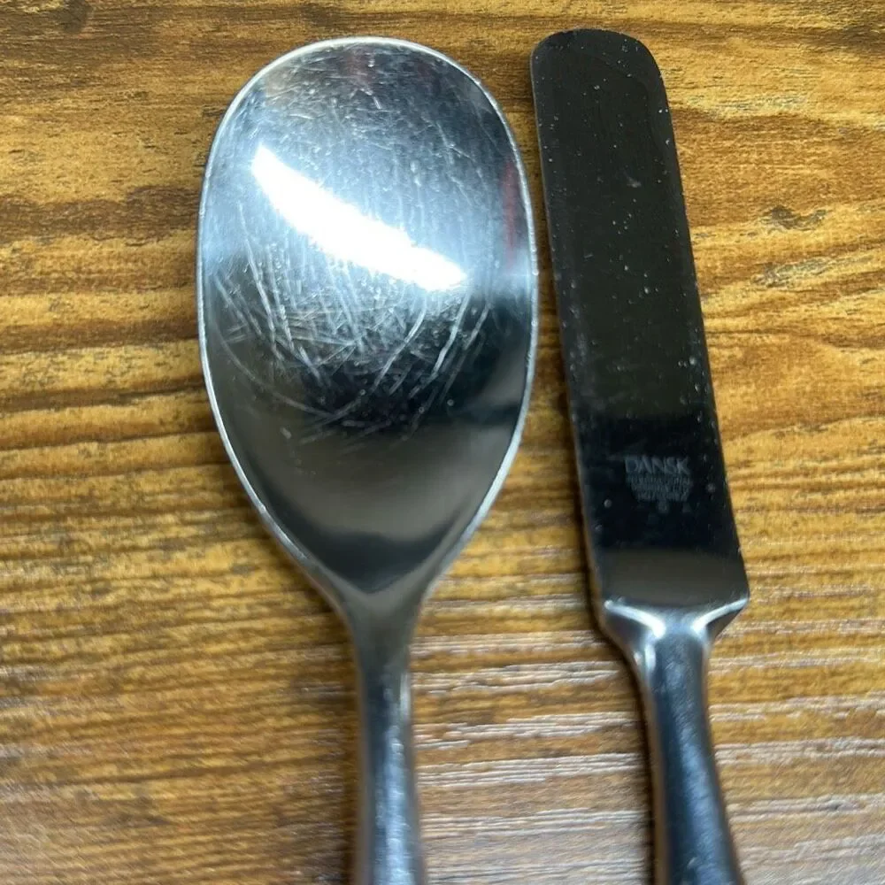 Dansk Anvil Korea Knife‎ and Soup Spoon Stainless Steel Flatware SCRATCHED